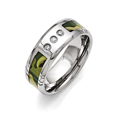Polished Camoflauge 1 10ct. tw. Diamond 8mm Band - Stainless Steel SR412A by Chisel, MPN: SR412A, 8…