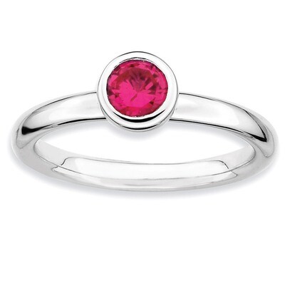Low 5mm Round Ruby Ring - Sterling Silver QSK514, MPN: QSK514, 886774008387