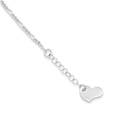 9 Inch Heart &amp; Extension Anklet Sterling Silver Polished QG3142-9, MPN: QG3142-9, 886774988528