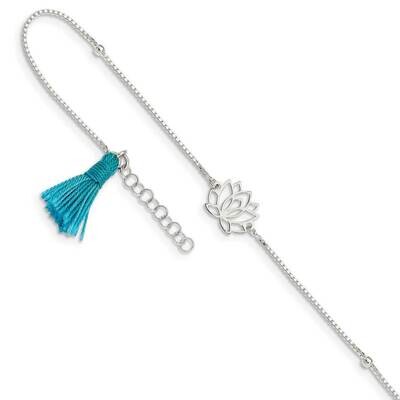 Lotus with Blue Fabric Tassel with 1 inch Extender Anklet Sterling Silver QG4735-9, MPN: QG4735-9, …