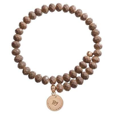 Nikki Lissoni Bangle with Taupe Middle Brown Facet Glass Beads of 8X6mm Rose Gold-Plated with One F…