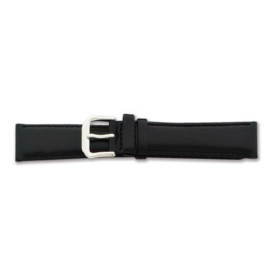 20mm Black Smooth Leather Silver-tone Watch Band Extra Long Silver-tone BAW8EL-20, MPN: BAW8EL-20, …