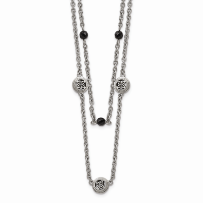 Black Onyx 2 Inch Extension Layered Necklace Stainless Steel Polished SRN1507-23.75 by Chisel, MPN:…