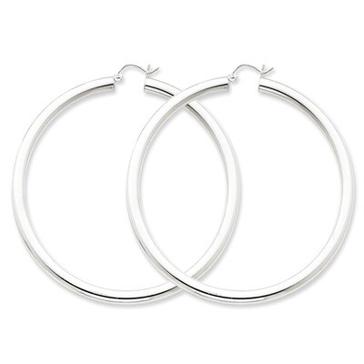 4mm Round Hoop Earrings Sterling Silver Rhodium-plated QE4405, MPN: QE4405, 883957930251