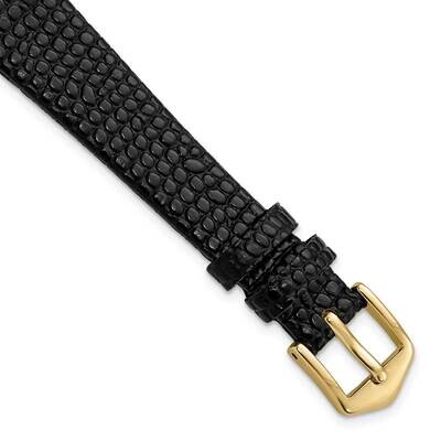 14mm Black Flat Lizard Grain Calfskin Watch Band Gold-tone BA544-14, MPN: BA544-14,