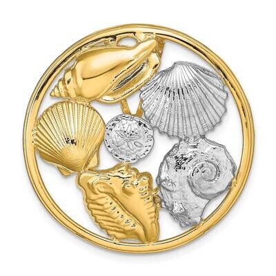 Shell Cluster In Round Frame Charm 14k Gold Rhodium SL633, MPN: SL633, 637218142194