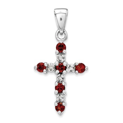 Garnet &amp; Diamond Cross Pendant 14k White Gold XP3383GA/A, MPN: XP3383GA/A, 886774130798