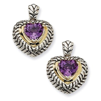 Sterling Silver with 14k Gold AM Heart Earrings QTC582