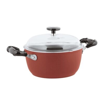 Sambonet Quarzo Nero Nonstick Sauce Pot 2 Handles With Pyrex Lid Red 11 Inch 122 Oz. 3.8 Qts 51007R…