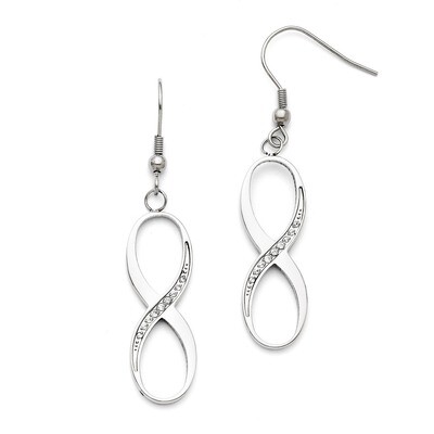Infinity Polished Synthetic Diamond Shepherd Hook Earrings - Stainless Steel SRE698 by Chisel, MPN:…