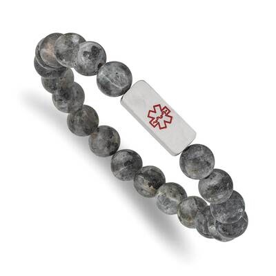 Enamel Medical Id Labradorite Bead Stretch Bracelet Stainless Steel Brushed SRB2631, MPN: SRB2631, …
