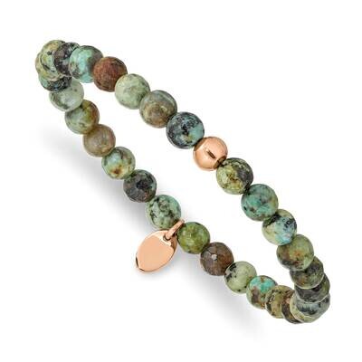 Rose Ip-Plated African Turquoise Stretch Bracelet Stainless Steel Polished SRB2345, MPN: SRB2345, 1…