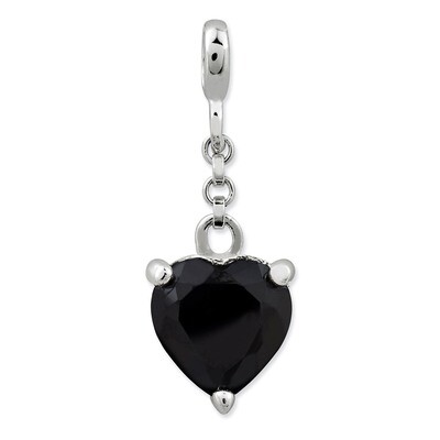 Black Diamond Heart 1/2 inch Dangle Enhancer Sterling Silver QN139, MPN: QN139, 191101279119