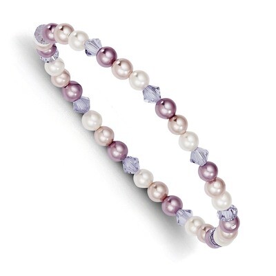 Bead Pink Purple &amp; Swarovski Element Child Stretch Bracelet 4mm Shell QH5053, MPN: QH5053, 88677455…