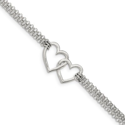 3-Strand with .5 Inch. Ext. Heart Bracelet Sterling Silver Polished QG3608-7, MPN: QG3608-7, 191101…