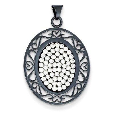 Sterling Silver Black Ceramic White Swarovski Elements Oval Pendant QP2446