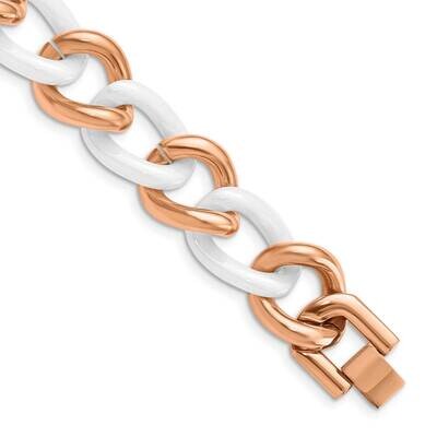 Pink IP-plated &amp; White Ceramic 8.25 Inch Extension Bracelet Stainless Steel SRB803-7.5 by Chisel, M…