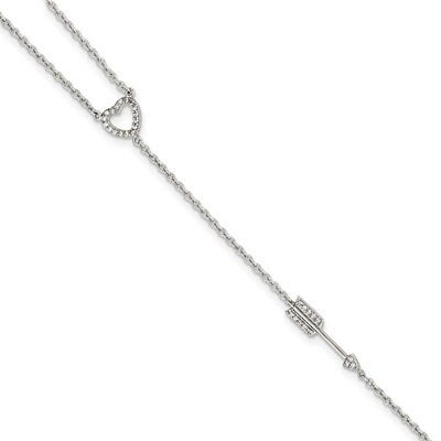 CZ Diamond Heart Arrow Attached Ring Bracelet 7 Inch Sterling Silver Polished QG3628-7, MPN: QG3628…