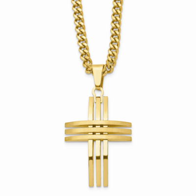 Gold IP-plated Cross Pendant Necklace Stainless Steel SRN105GP-24 by Chisel, MPN: SRN105GP-24, 8867…
