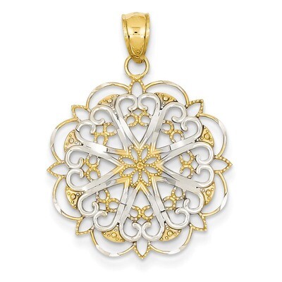 Filigree Hearts with Scalloped Edge Pendant 14K Gold &amp; Rhodium K3462, MPN: K3462, 637218142125