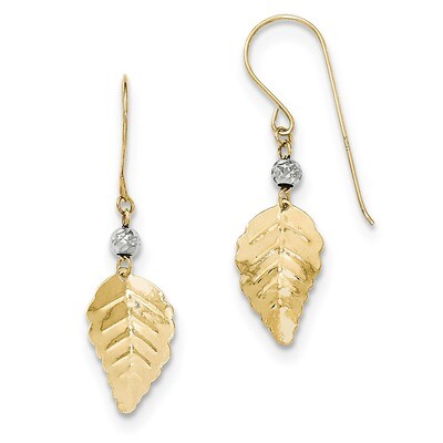 Stamped Leaf Shepherd Hook Earrings 14K Two Tone Gold H1111, MPN: H1111, 886774761459