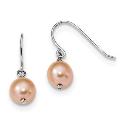 7-8mm Pink Round Cultured Freshwater Dangle Earrings Sterling Silver Rhodium-plated QE13909, MPN: Q…