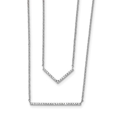 CZ Diamond Double Bar Multi-Strand Necklace 16 Inch Sterling Silver Rhodium-plated QG4291-16, MPN: …