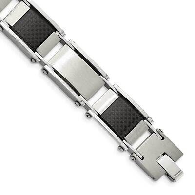 Polished Black Carbon Fiber Inlay 8.75 Inch Bracelet Stainless Steel Brushed SRB280-9 by Chisel, MP…
