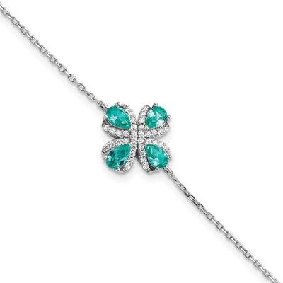 Teal &amp; White CZ Diamond with 1 Inch Extender Bracelet Sterling Silver Rhodium-Plated QG6215-7, MPN:…