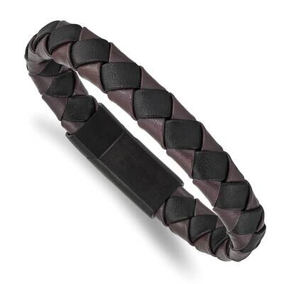 Black Ip Black Brown Leather 8.25 Inch Bracelet Stainless Steel Brushed SRB2413-8.25, MPN: SRB2413-…