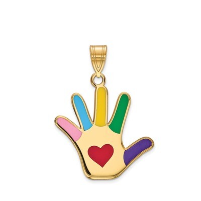 Enameled Autism with Heart Handprint Pendant 14k Gold XM631, MPN: XM631, 883957327280