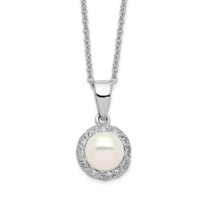 CZ Diamond &amp; White FWC Pearl 18 Inch Necklace Sterling Silver Rhodium Plated QCM285-18, MPN: QCM285…