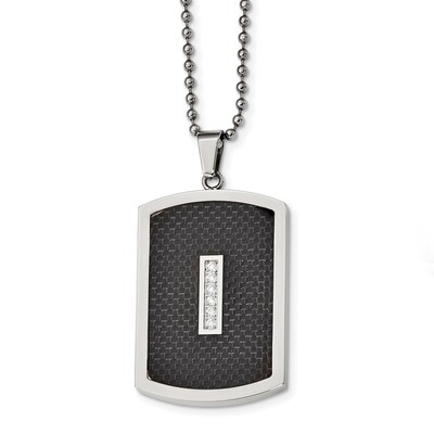Diamond CZ and Black Carbon Fiber Inlay Necklace Stainless Steel Polished SRN2299-22 by Chisel, MPN…