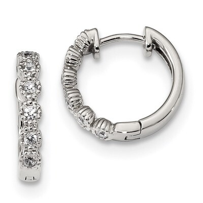 CZ Diamond Hinged Hoop Earrings Sterling Silver QE13736, MPN: QE13736, 883957992365