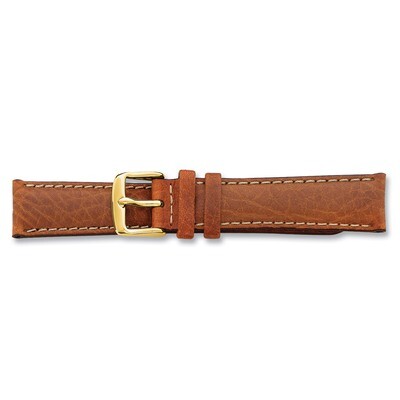 20mm Long Havana Leather White Stitch Buckle Watch Band 8.5 Inch Gold-tone BAY97L-20, MPN: BAY97L-2…