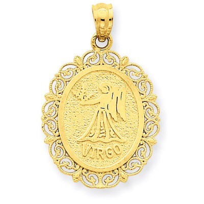 Polished Virgo Zodiac Oval Pendant 14k Gold Solid Satin C2848, MPN: C2848, 883957017792