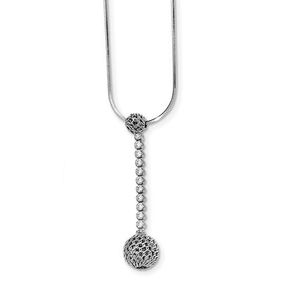 CZ Diamond Dangle Necklace 18 Inch Sterling Silver Rhodium-plated Polished QG3902-19, MPN: QG3902-1…