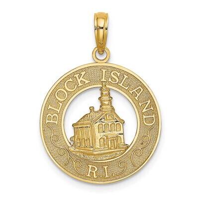 Block Island Ri Round Frame with Lighthouse Charm 14k Gold K8047, MPN: K8047, 637218135578