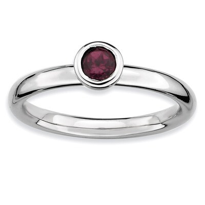 Low 4mm Round Rhodolite Garnet Ring - Sterling Silver QSK501, MPN: QSK501, 886774007588