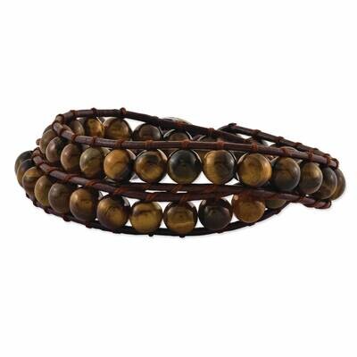 6mm Brown Beads &amp; Leather Cord Bracelet Multi Wrap BF1571, MPN: BF1571, 886774237794