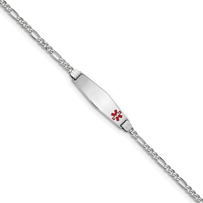 8 Inch Medical Soft Diamond Shape Red Enamel Figaro Link ID Bracelet 14k white Gold XM584FCW-8, MPN…