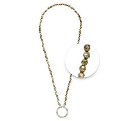 Nikki Lissoni Necklace with Titanium Color Facet Round Pyrite Beads of 4mm Silver-Plated Closure 48…