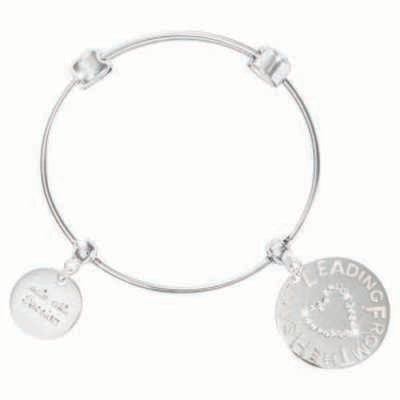 Nikki Lissoni Charm Bangle with Two Fixed Charms Made with Passion Leading From The Heart Silver-Pl…