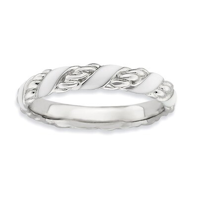 White Enameled Ring - Sterling Silver Polished QSK571, MPN: QSK571, 886774218601