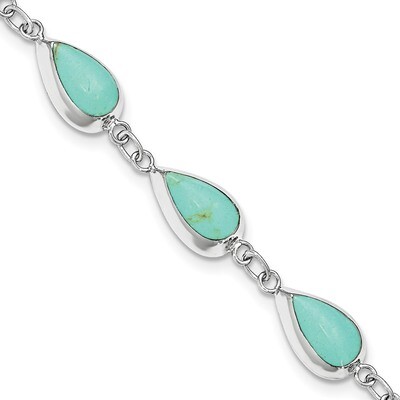Teardrop Synthetic Turquoise Bracelet 7.75 Inch Sterling Silver Rhodium Polished QG3641-7.75, MPN: …