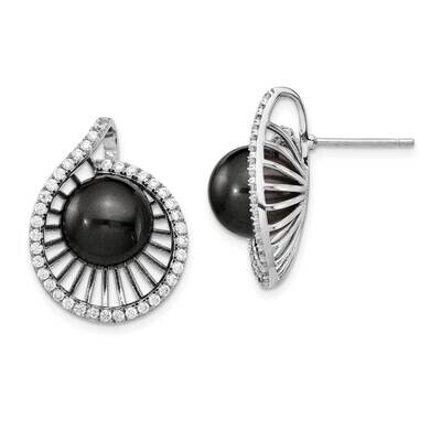 Majestik Rhodium Plated 10-11mm Black Imitat Shell Pearl Cz Earrings Sterling Silver QMJE137B, MPN:…