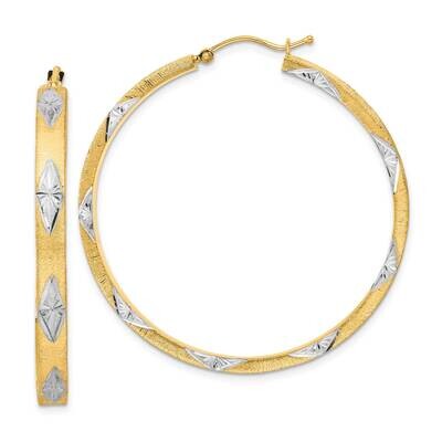 White Rhodium Polished Satin Diamond-Cut Fancy Hoop Earrings 14k Gold TF2075, MPN: TF2075, 88395798…