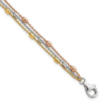 Gold and Rose-Tone 3 Strand with 1 Inch Extender Bracelet Sterling Silver QG5883-7, MPN: QG5883-7, …