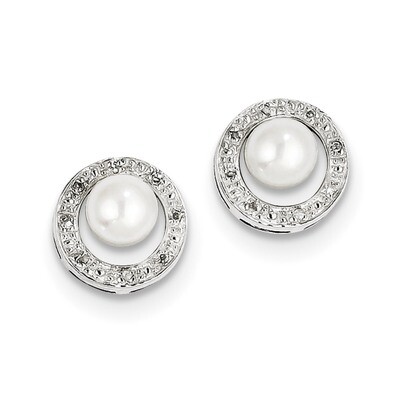 6Mm Cultured Pearringsl &amp; Diamond Post Earrings Sterling Silver Rhodium QDX310, MPN: QDX310, 883957…