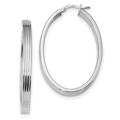 Oval Hoops Earrings Sterling Silver Rhodium-plated Polished Textured QE13259, MPN: QE13259, 1911012…